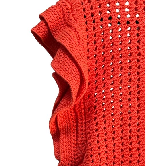 Gap Xl Coral Open Knit Sweater Top Lightweight Crochet Style Sleeveless - Picture 3 of 8